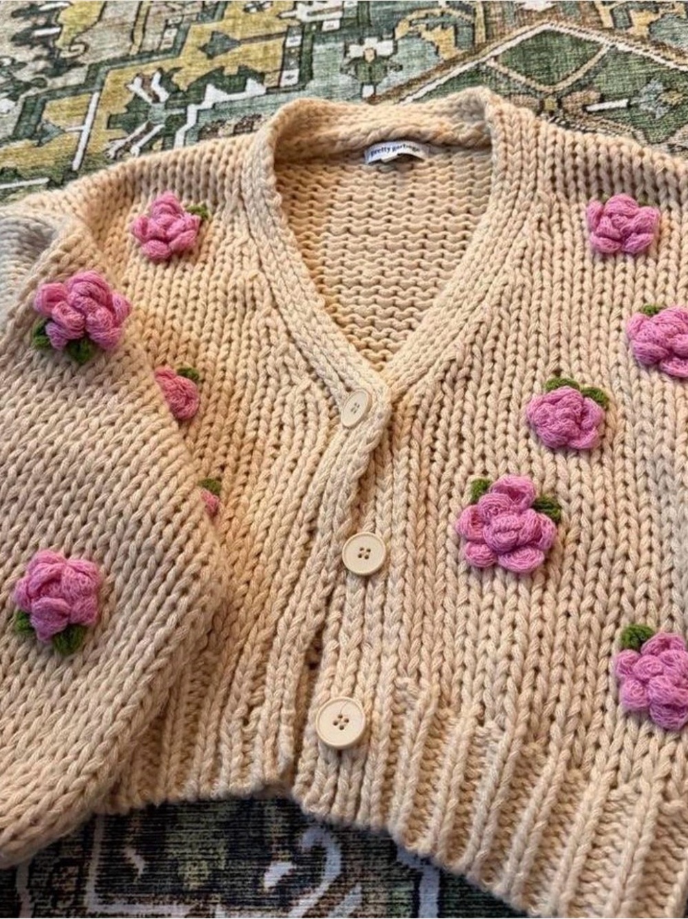 Pretty Garbage 3D Rose Chunky Knit Cardigan – Size M